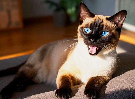 <p> 暹罗猫是世界著名的短毛猫,也是短毛猫的代表品种。暹罗猫最早的体形是较为矮胖,经过长时间的演变,目前已经成为标准的东方苗条型。纯种的暹罗猫骨骼纤细、肌肉柔软,浑身没有一点赘肉,毛短而充满光泽,堪称世界上“最苗条”的猫种。暹罗猫身体修长,体型适中,皮肤紧凑,皮下无脂肪附着;步态优美高雅。脸颊非常瘦,双眼澄清,分宝蓝色和浅绿色两种色彩,只要是自然站立,尾巴总是高高翘起,这是暹罗猫最显著的遗传特性。暹罗猫忌妒心强,拥有一副大嗓门的它,发起脾气时非常吵闹。</p>